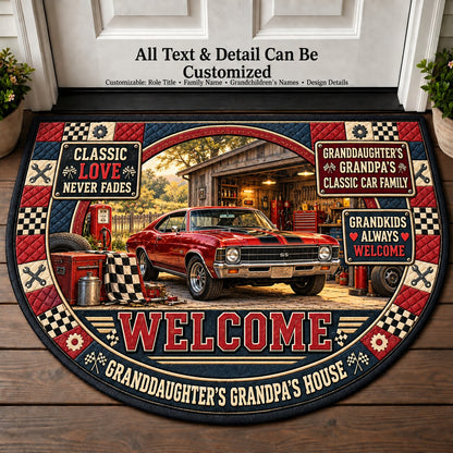 Granddaughter's Grandpa's Classic Car Family Personalized Half Round Mat | 5To9Vibe