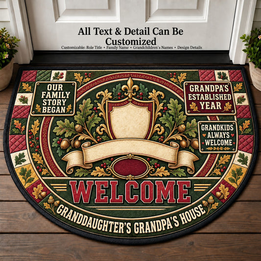 Granddaughter's Grandpa's Established Year Personalized Half Round Mat | 5To9Vibe