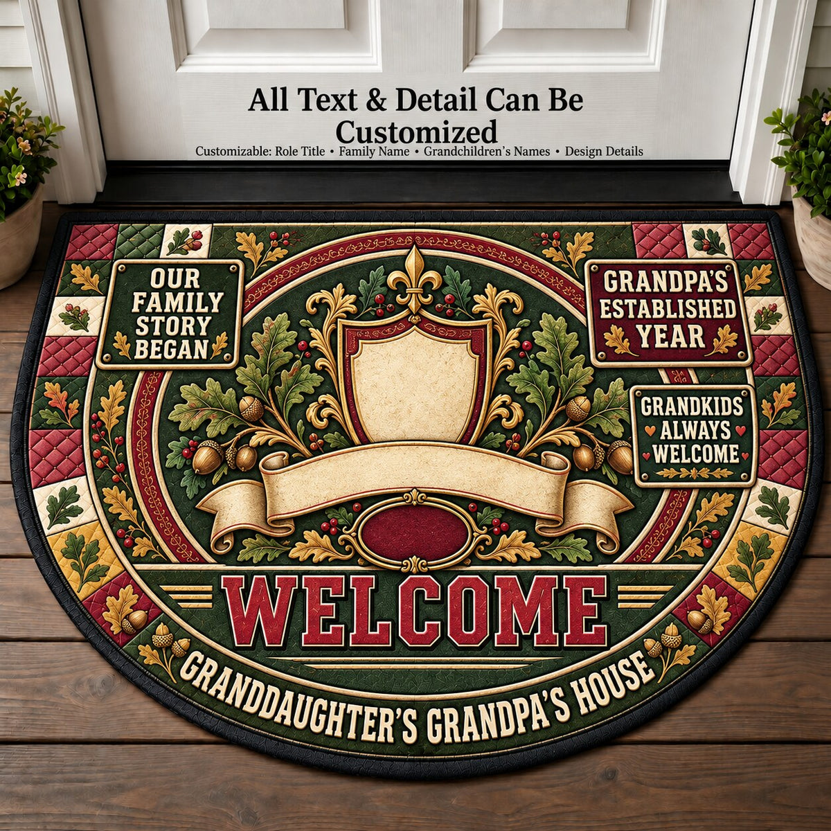 Granddaughter's Grandpa's Established Year Personalized Half Round Mat | 5To9Vibe