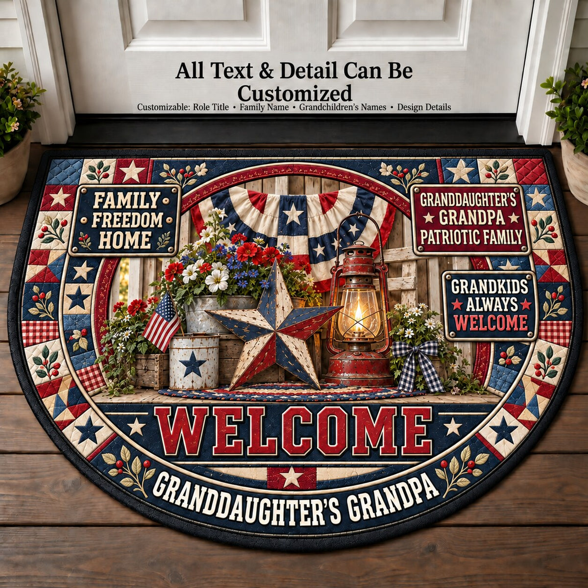 Granddaughter's Grandpa's Patriotic Family Personalized Half Round Mat | 5To9Vibe