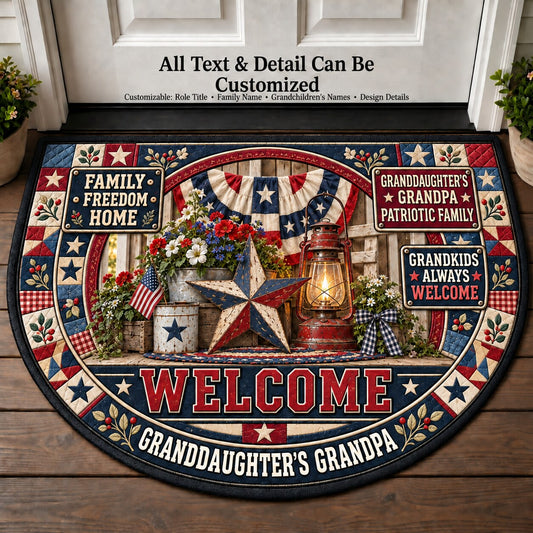 Granddaughter's Grandpa's Patriotic Family Personalized Half Round Mat | 5To9Vibe