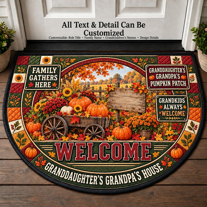 Granddaughter's Grandpa's Pumpkin Patch Personalized Half Round Mat | 5To9Vibe