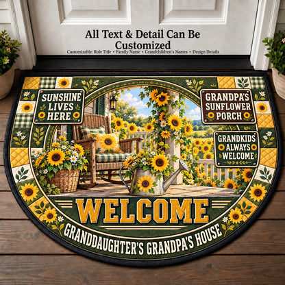 Granddaughter's Grandpa's Sunflower Porch Personalized Half Round Mat | 5To9Vibe
