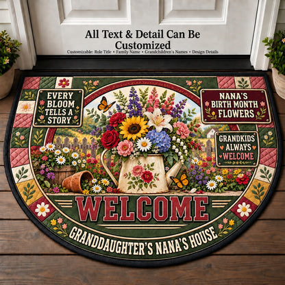 Granddaughter's Nana's Birth Month Flowers Personalized Half Round Mat | 5To9Vibe
