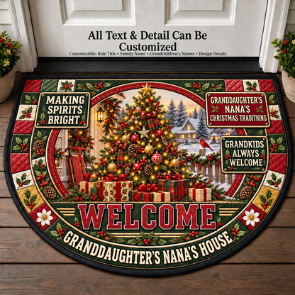 Granddaughter's Nana's Christmas Traditions Personalized Half Round Mat | 5To9Vibe