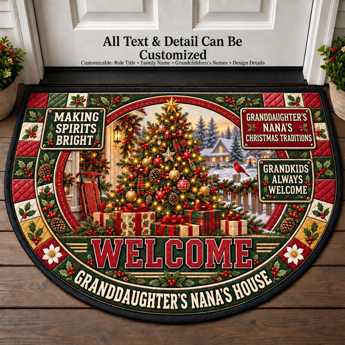 Granddaughter's Nana's Christmas Traditions Personalized Half Round Mat | 5To9Vibe