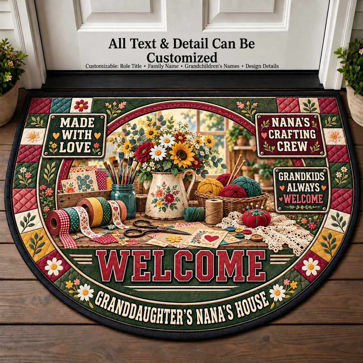 Granddaughter's Nana's Crafting Crew Personalized Half Round Mat | 5To9Vibe