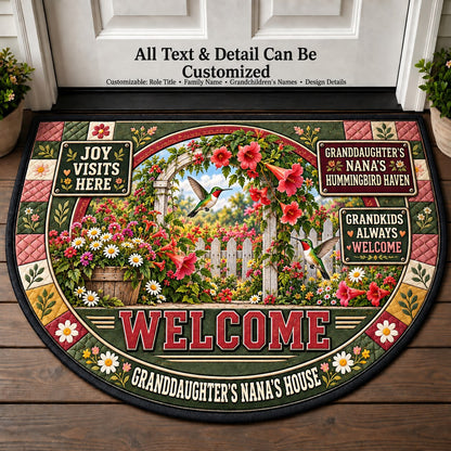 Granddaughter's Nana's Hummingbird Haven Personalized Half Round Mat | 5To9Vibe