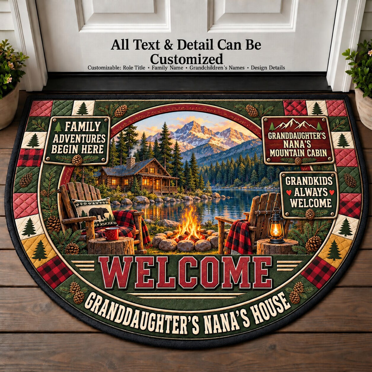 Granddaughter's Nana's Mountain Cabin Personalized Half Round Mat | 5To9Vibe