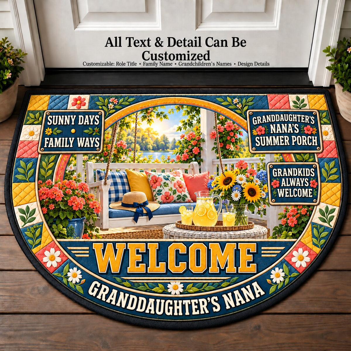 Granddaughter's Nana's Summer Porch Personalized Half Round Mat | 5To9Vibe