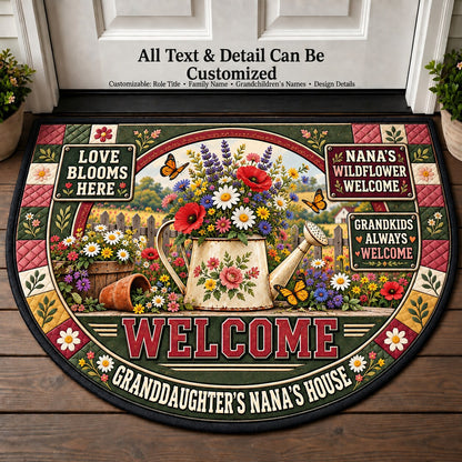 Granddaughter's Nana's Wildflower Welcome Personalized Half Round Mat | 5To9Vibe