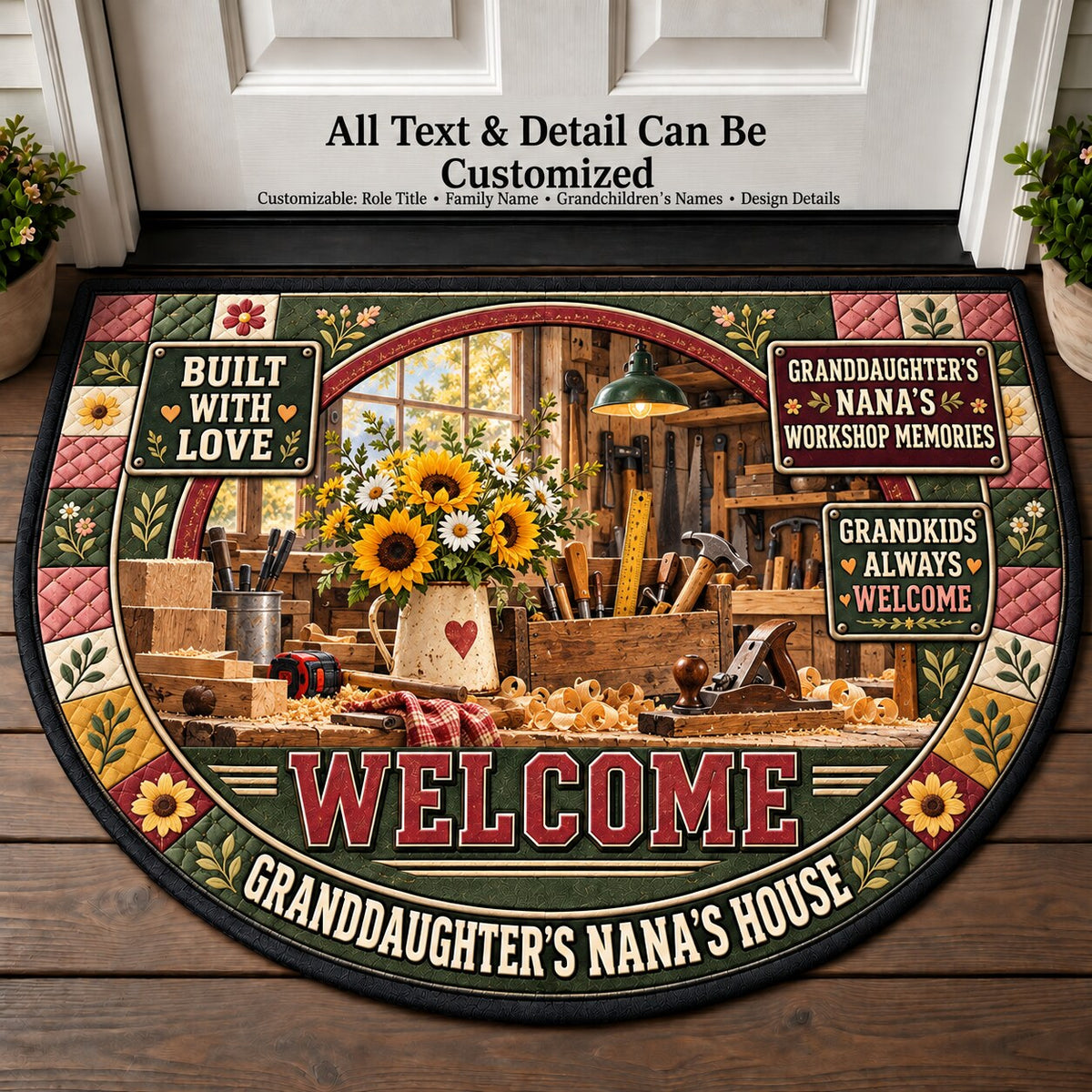 Granddaughter's Nana's Workshop Memories Personalized Half Round Mat | 5To9Vibe