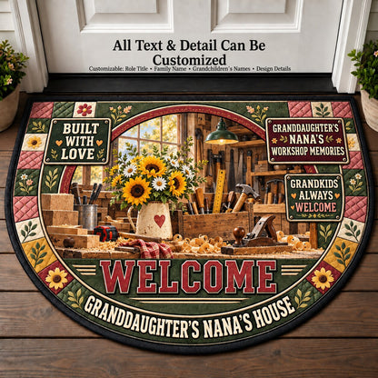 Granddaughter's Nana's Workshop Memories Personalized Half Round Mat | 5To9Vibe