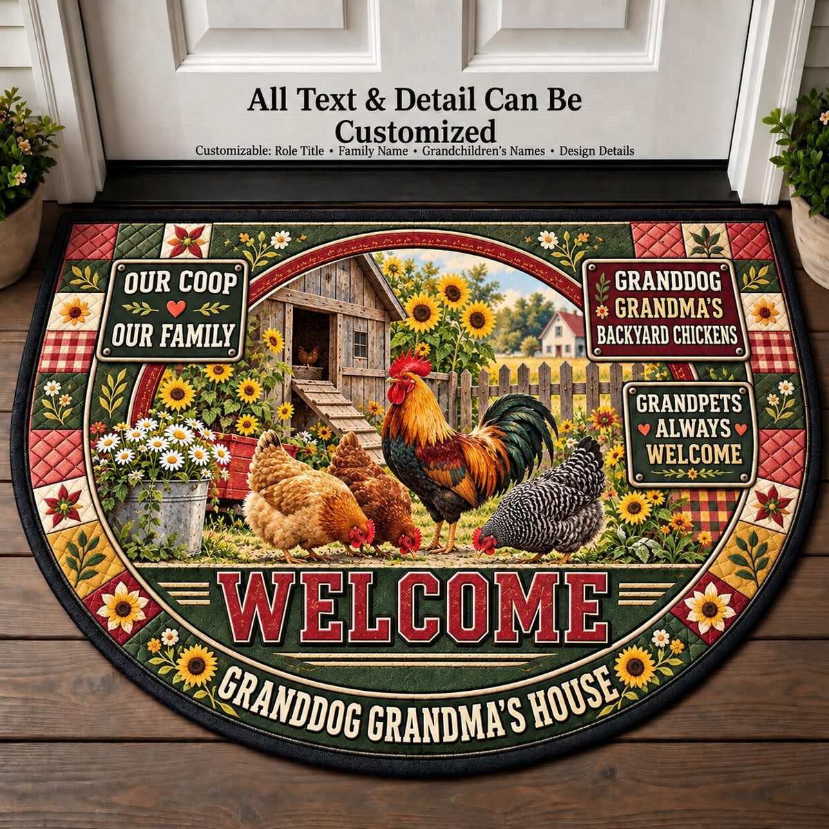 Granddog Grandma's Backyard Chickens Personalized Half Round Mat | 5To9Vibe