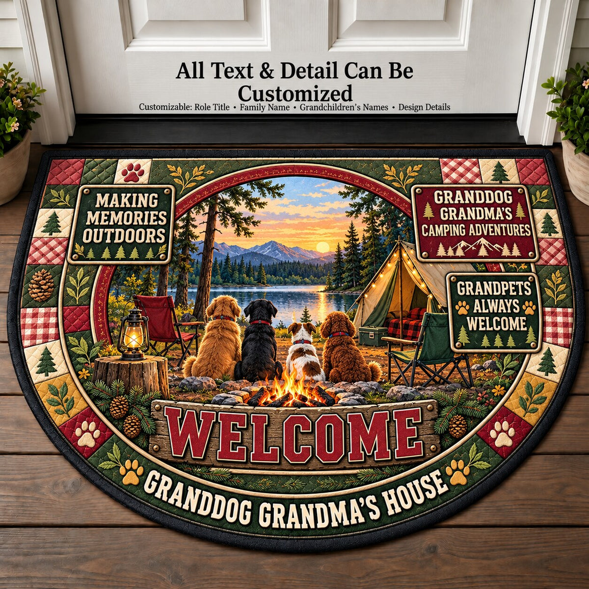 Granddog Grandma's Camping Adventures Personalized Half Round Mat | 5To9Vibe