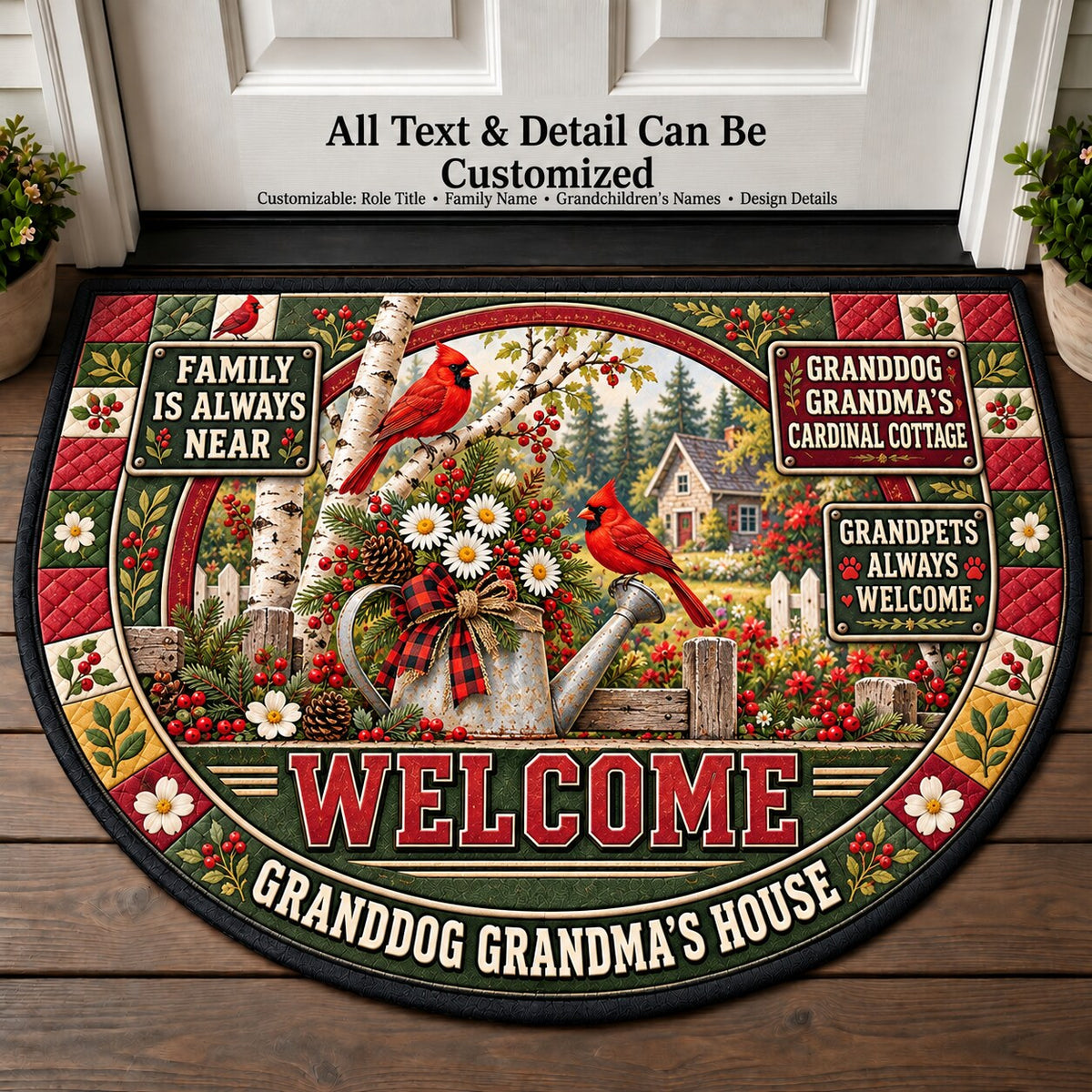 Granddog Grandma's Cardinal Cottage Personalized Half Round Mat | 5To9Vibe