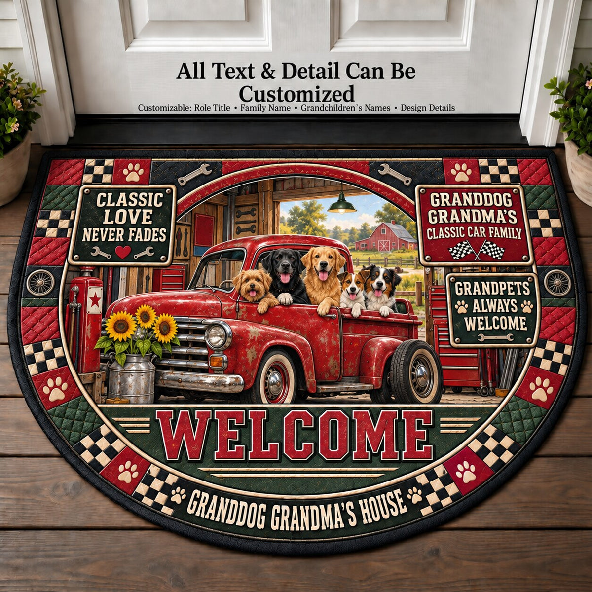 Granddog Grandma's Classic Car Family Personalized Half Round Mat | 5To9Vibe