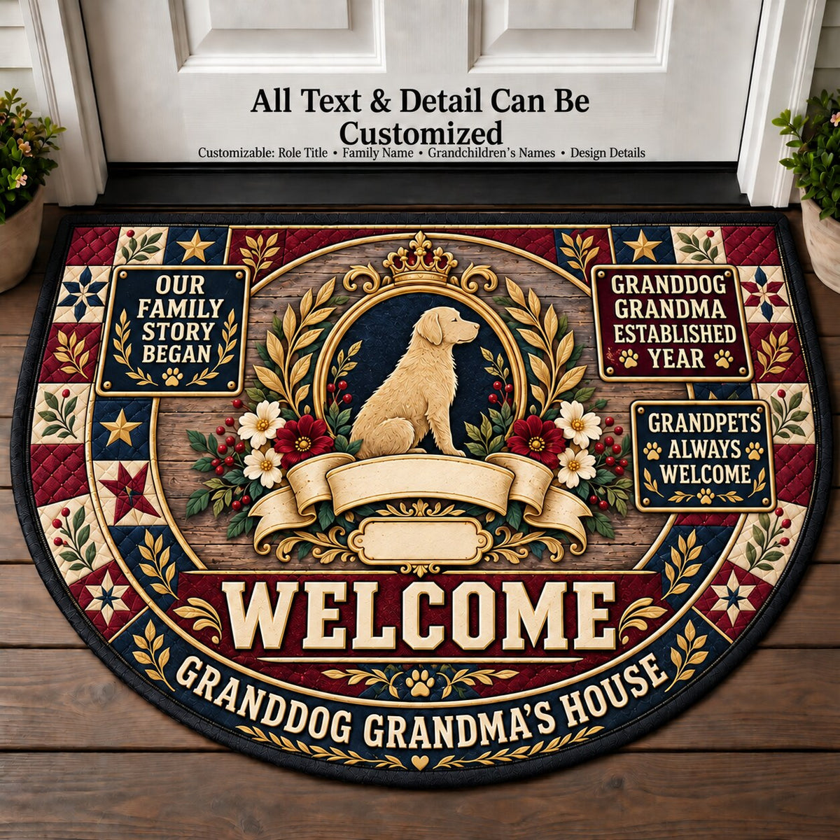 Granddog Grandma's Established Year Personalized Half Round Mat | 5To9Vibe