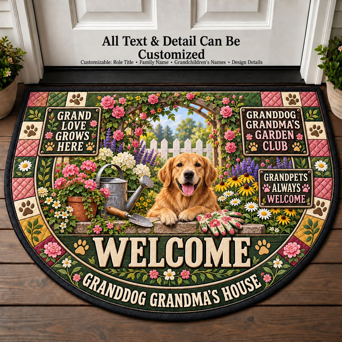Granddog Grandma's Garden Club Personalized Half Round Mat | 5To9Vibe
