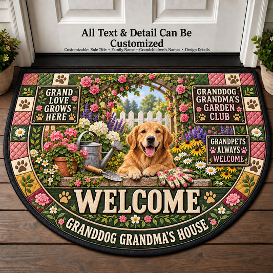 Granddog Grandma's Garden Club Personalized Half Round Mat | 5To9Vibe