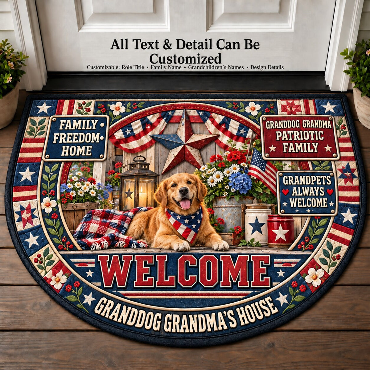 Granddog Grandma's Patriotic Family Personalized Half Round Mat | 5To9Vibe