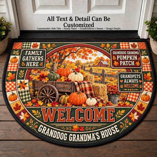 Granddog Grandma's Pumpkin Patch Personalized Half Round Mat | 5To9Vibe