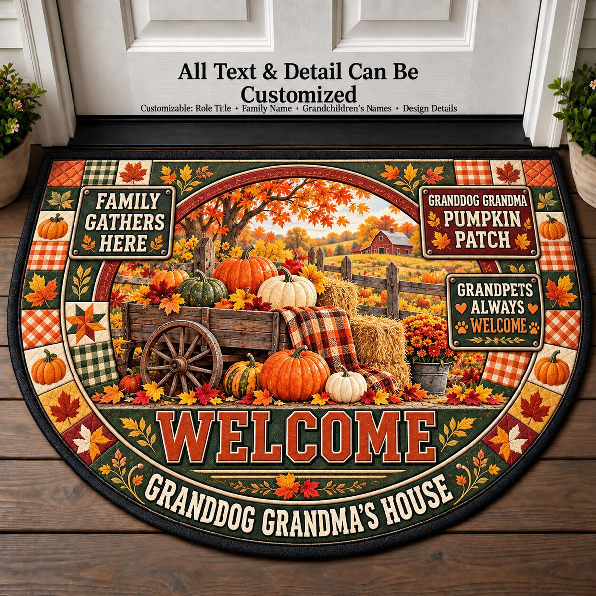 Granddog Grandma's Pumpkin Patch Personalized Half Round Mat | 5To9Vibe