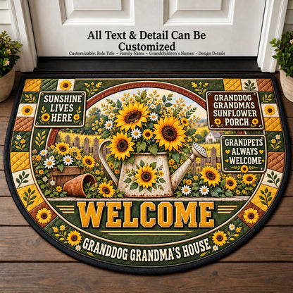 Granddog Grandma's Sunflower Porch Personalized Half Round Mat | 5To9Vibe