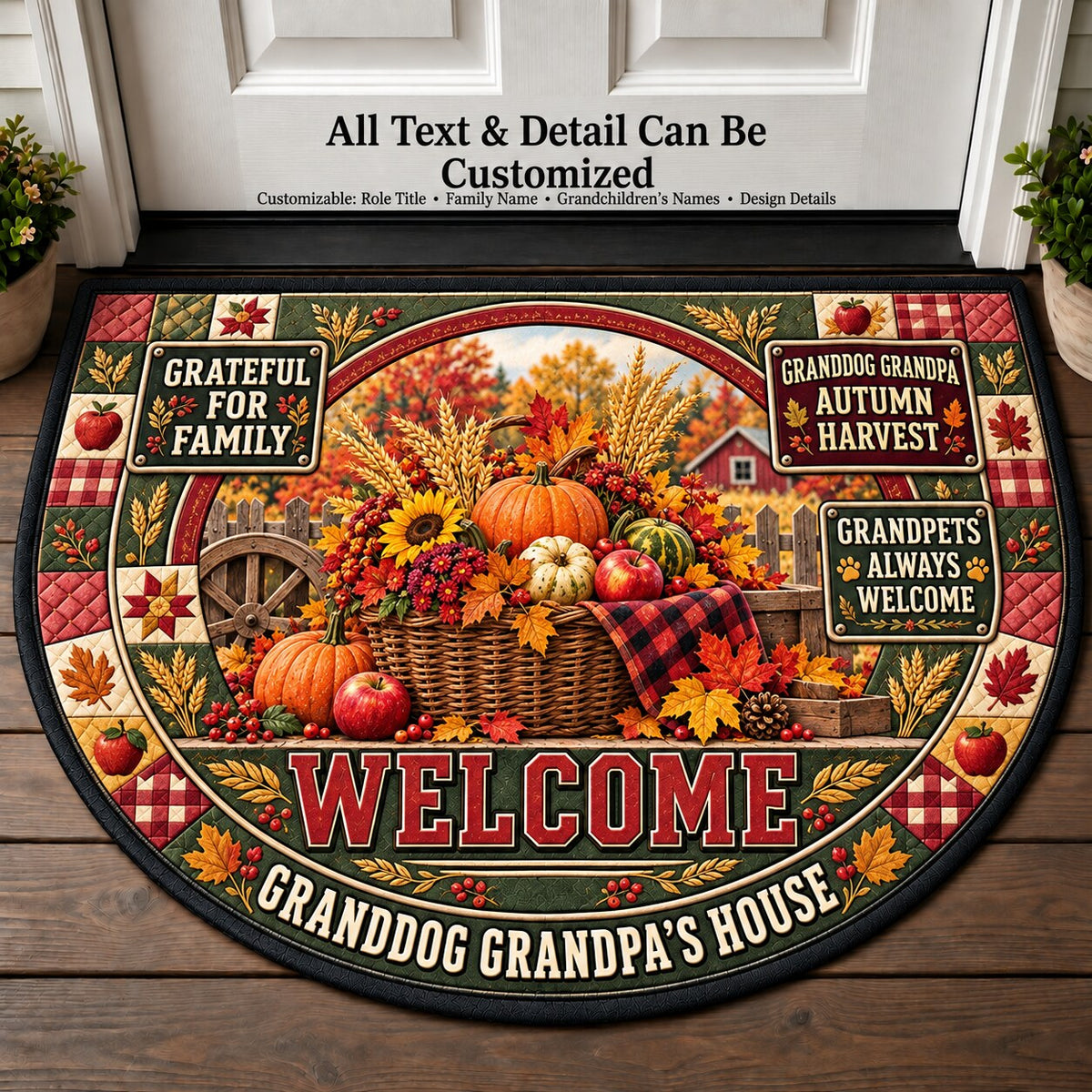 Granddog Grandpa's Autumn Harvest Personalized Half Round Mat | 5To9Vibe