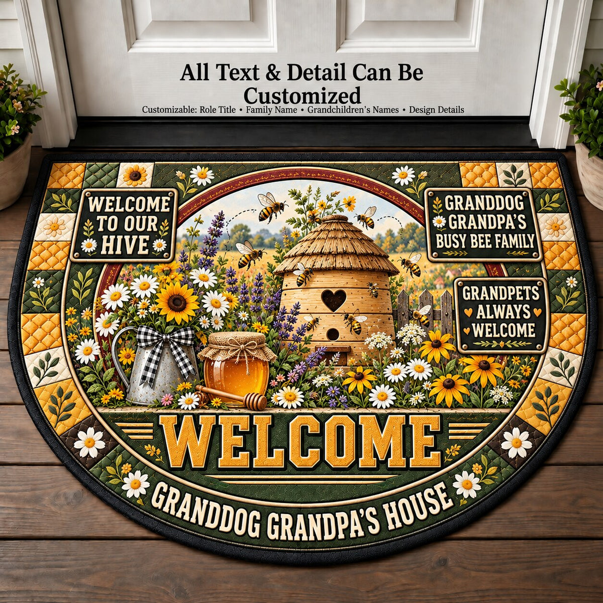 Granddog Grandpa's Busy Bee Family Personalized Half Round Mat | 5To9Vibe