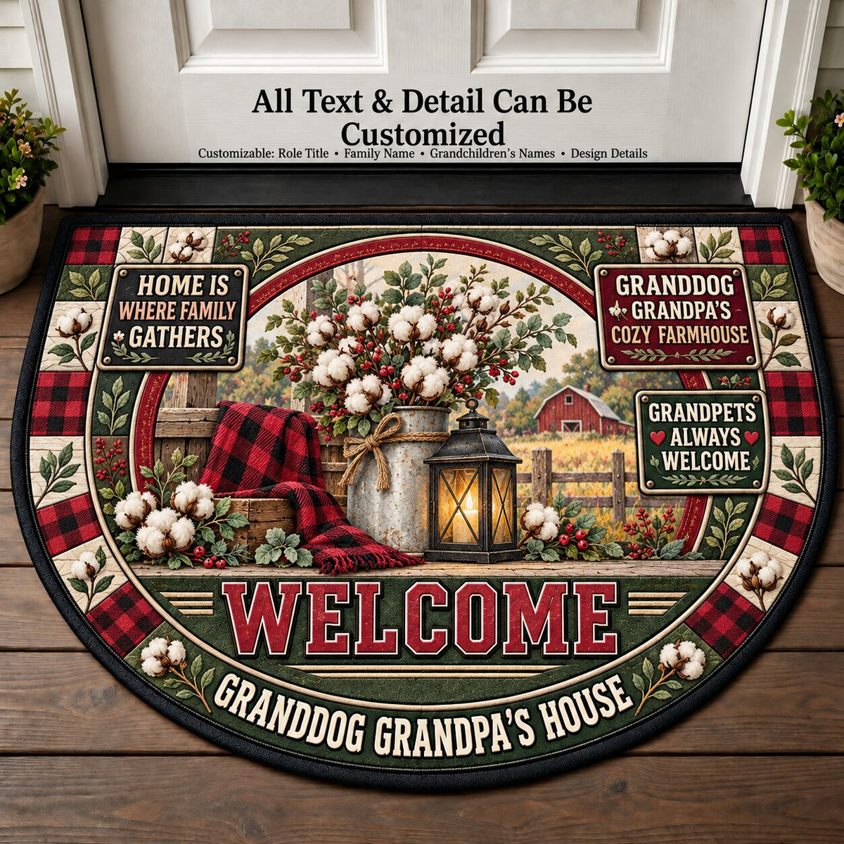 Granddog Grandpa's Cozy Farmhouse Personalized Half Round Mat | 5To9Vibe