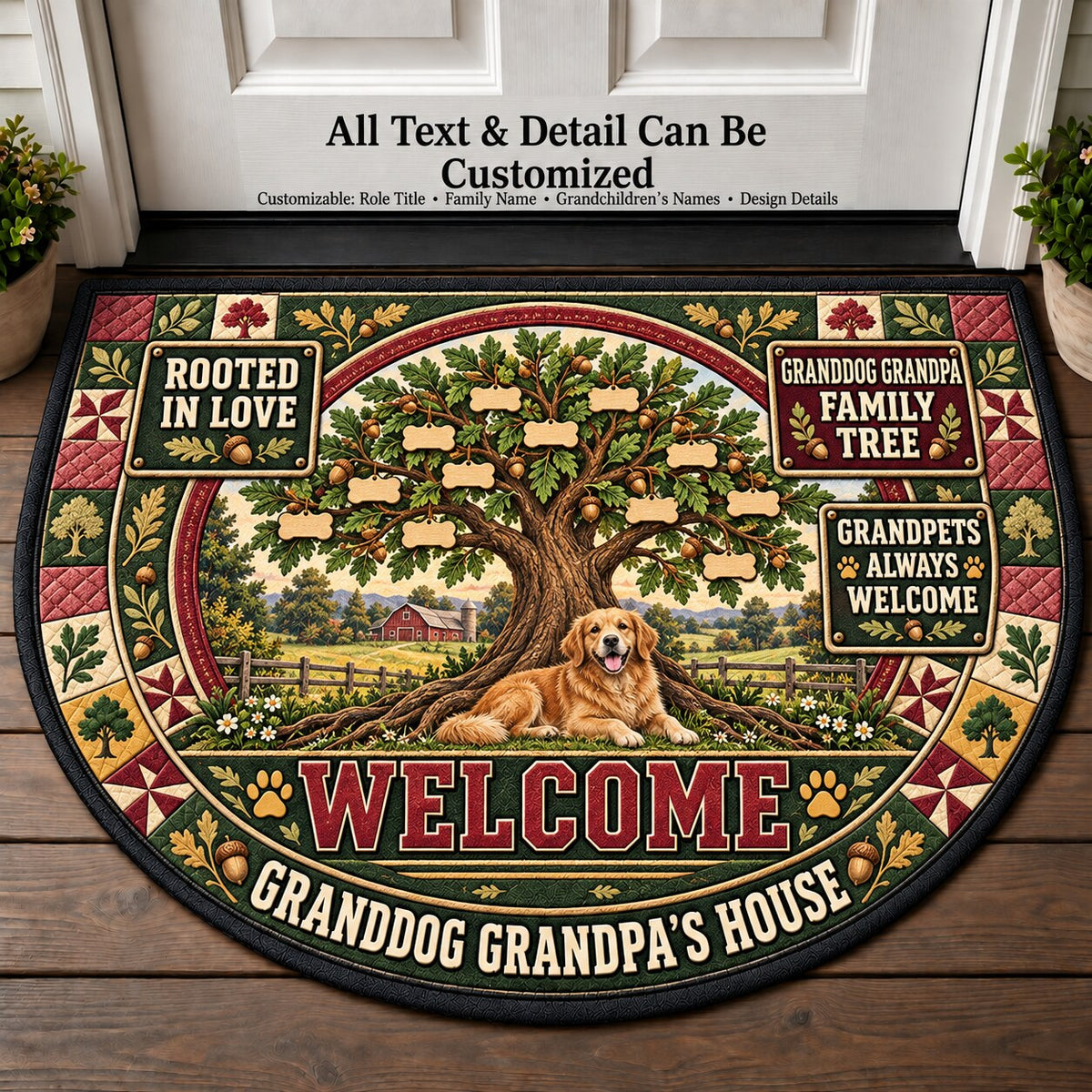 Granddog Grandpa's Family Tree Personalized Half Round Mat | 5To9Vibe