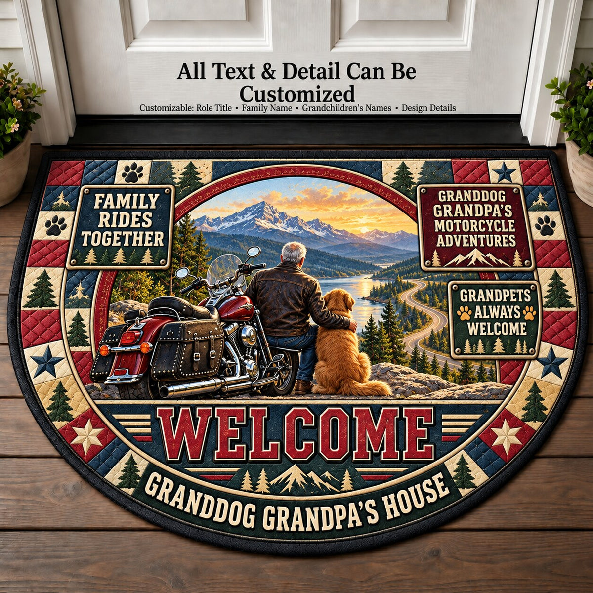 Granddog Grandpa's Motorcycle Adventures Personalized Half Round Mat | 5To9Vibe