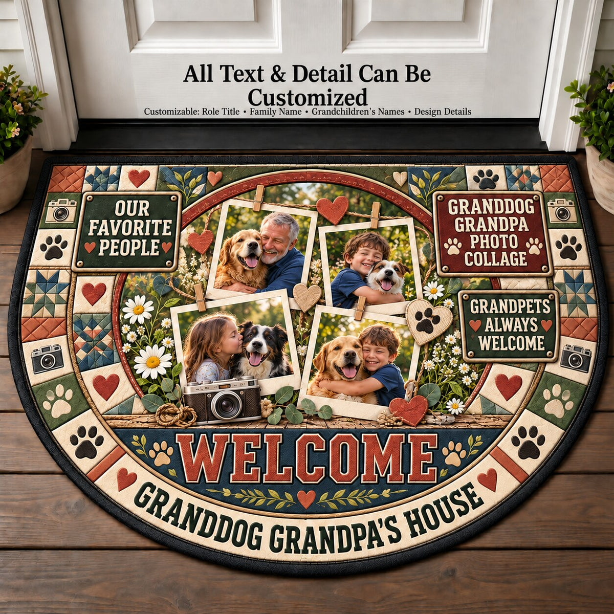 Granddog Grandpa's Photo Collage Personalized Half Round Mat | 5To9Vibe
