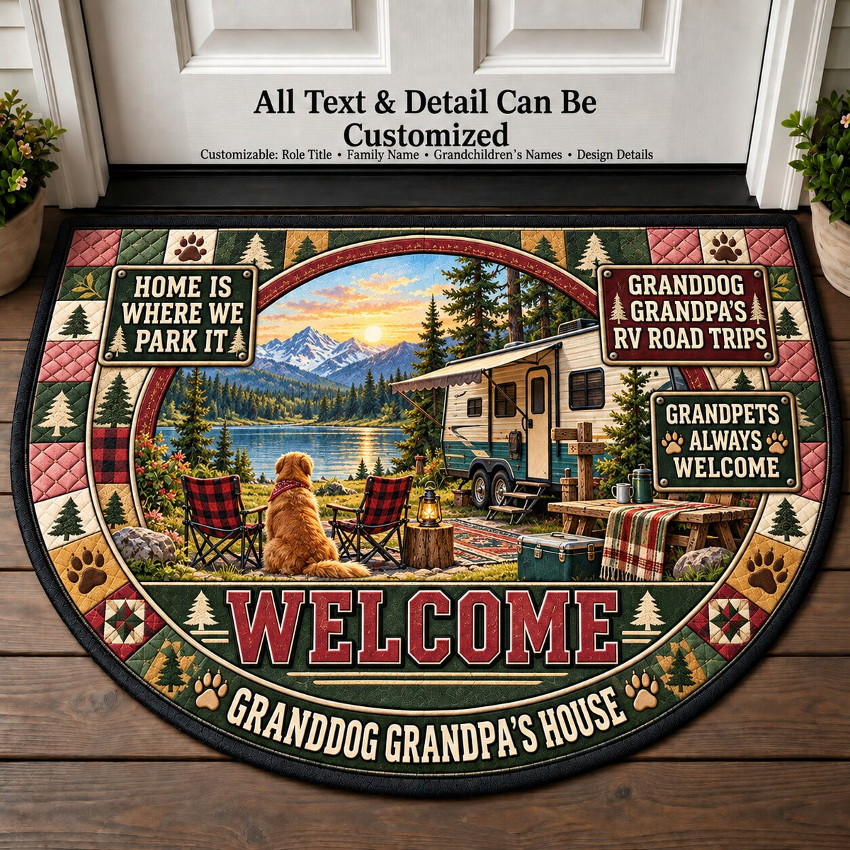 Granddog Grandpa's RV Road Trips Personalized Half Round Mat | 5To9Vibe