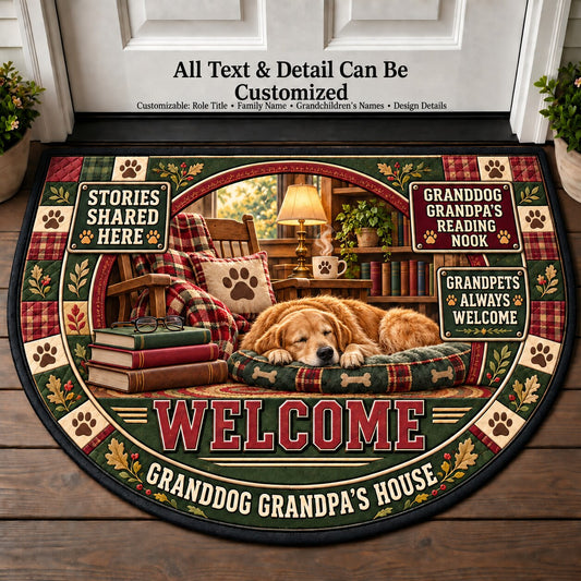 Granddog Grandpa's Reading Nook Personalized Half Round Mat | 5To9Vibe