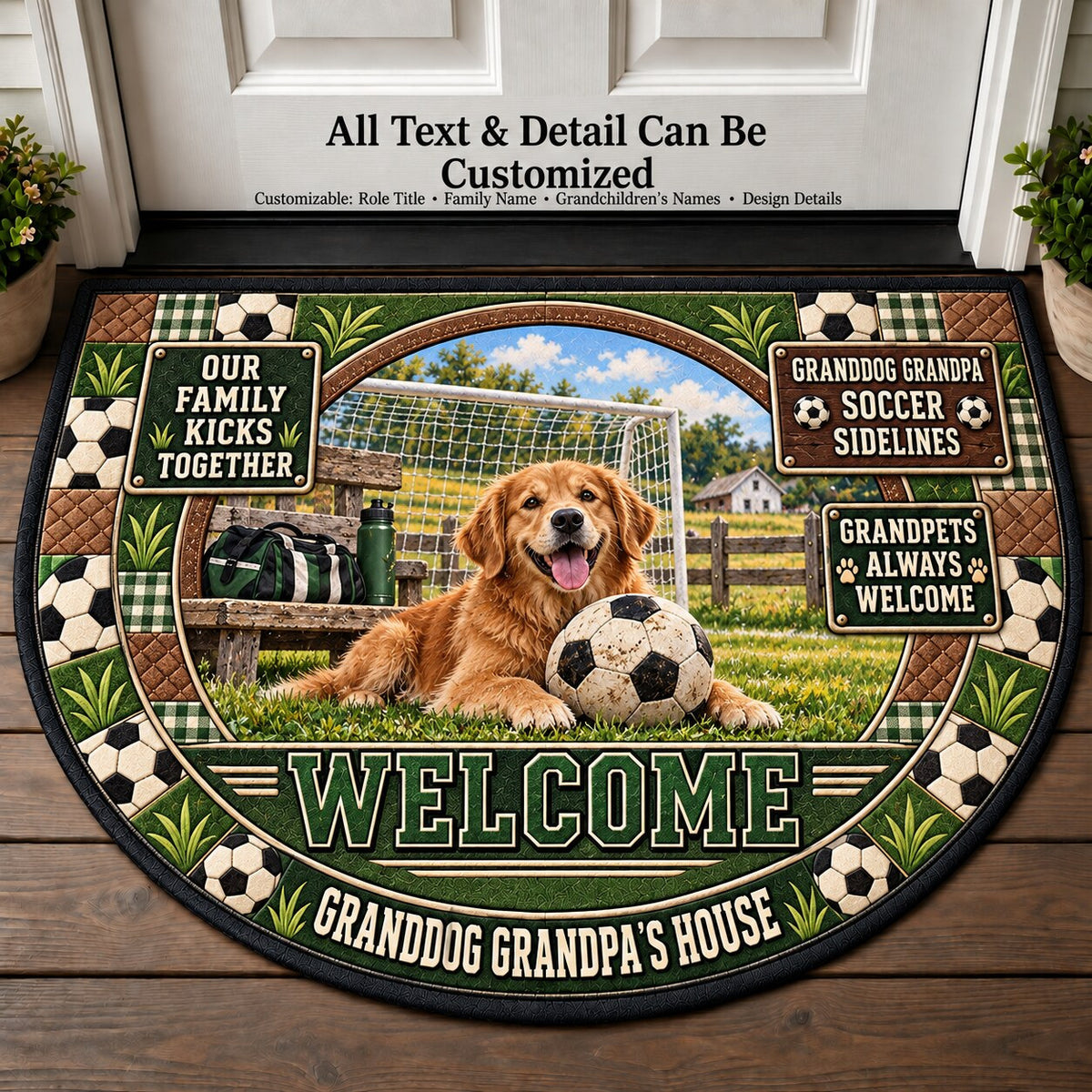Granddog Grandpa's Soccer Sidelines Personalized Half Round Mat | 5To9Vibe