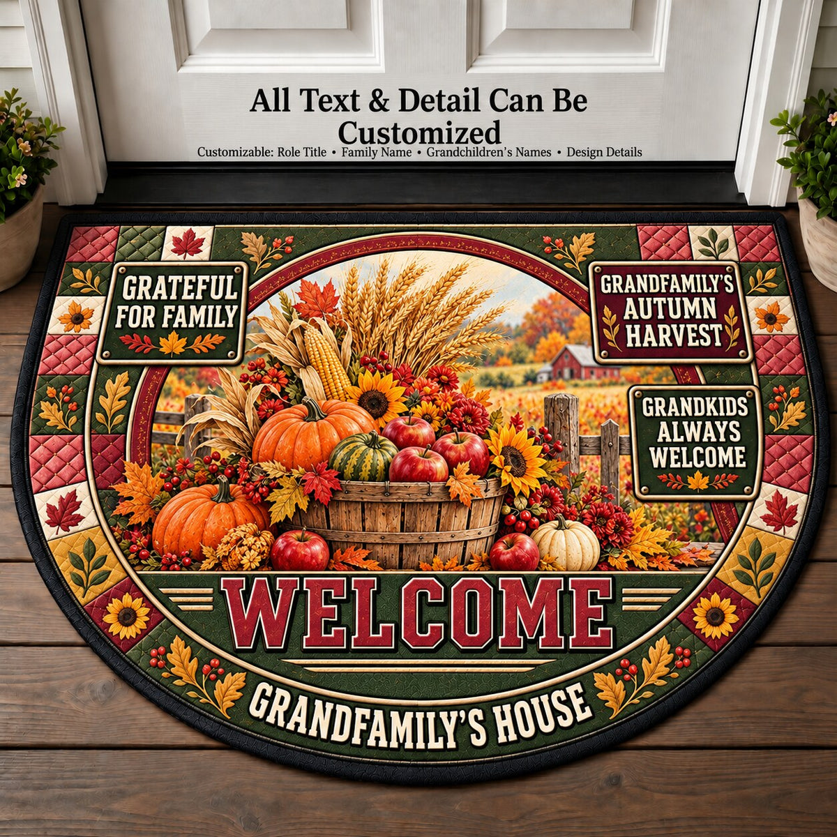 Grandfamily's Autumn Harvest Personalized Half Round Mat | 5To9Vibe