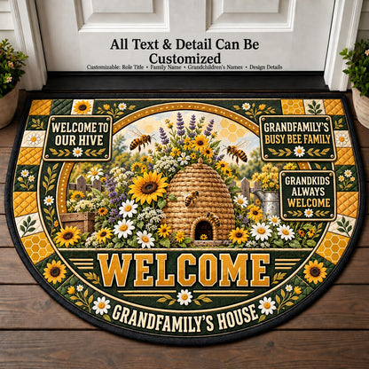 Grandfamily's Busy Bee Family Personalized Half Round Mat | 5To9Vibe