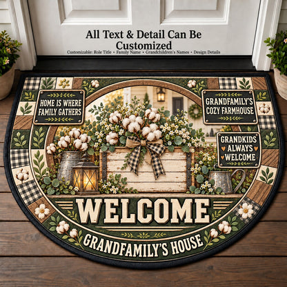 Grandfamily's Cozy Farmhouse Personalized Half Round Mat | 5To9Vibe