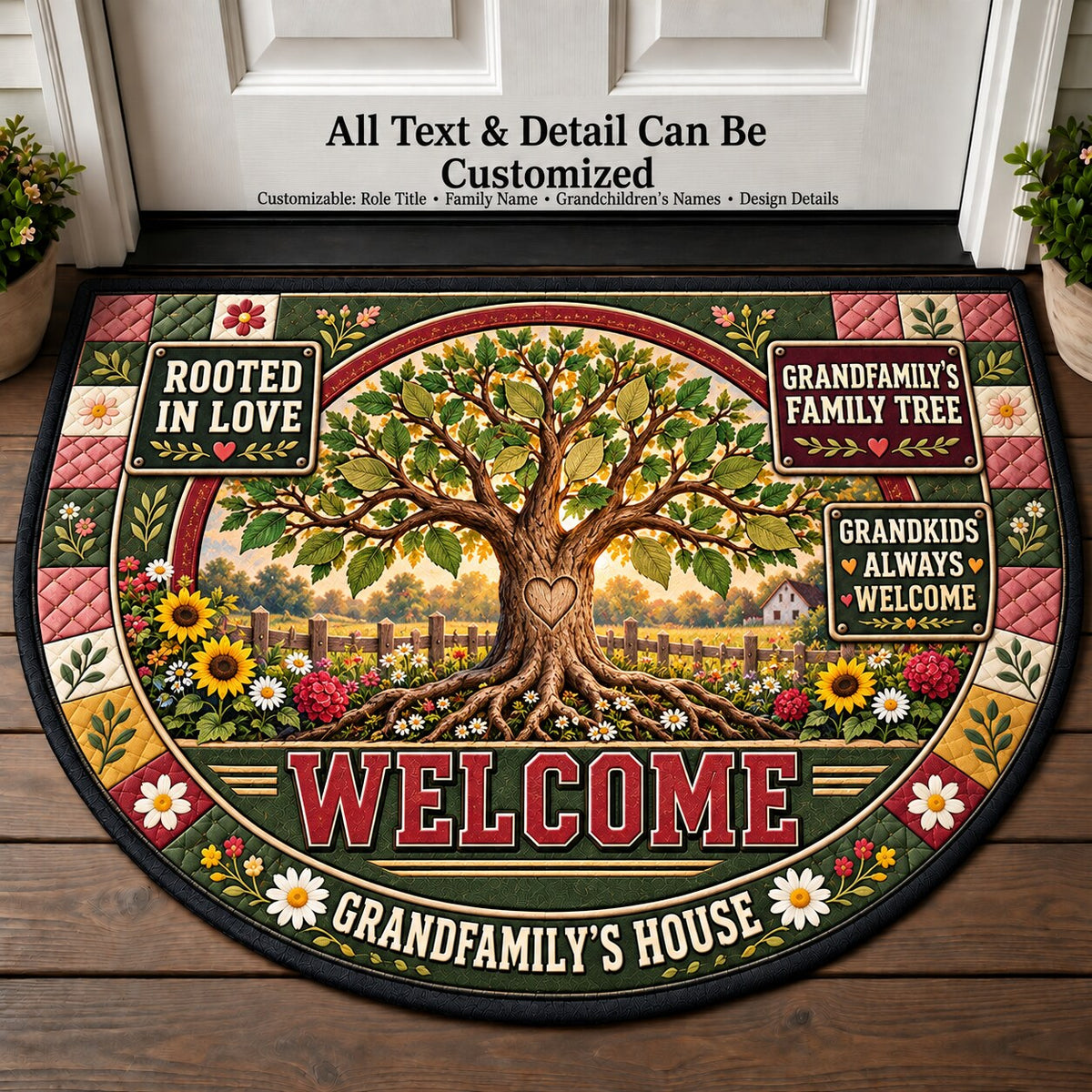 Grandfamily's Family Tree Personalized Half Round Mat | 5To9Vibe