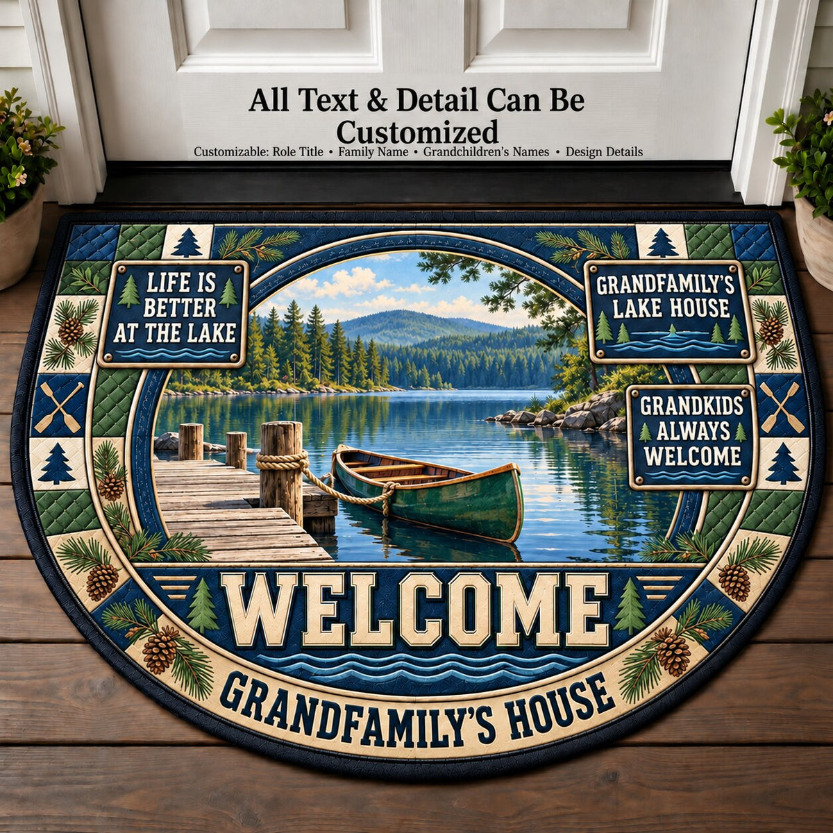 Grandfamily's Lake House Personalized Half Round Mat | 5To9Vibe