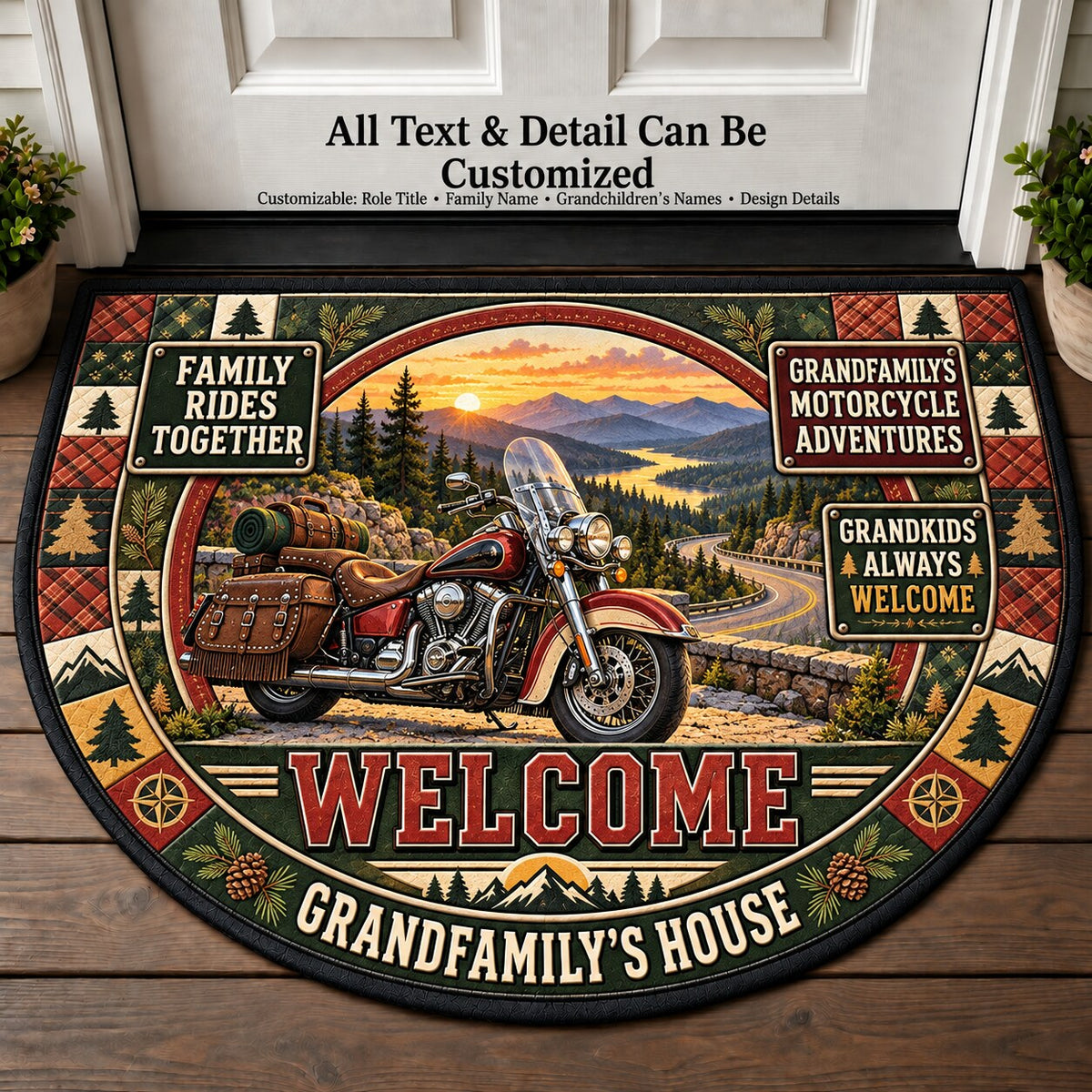 Grandfamily's Motorcycle Adventures Personalized Half Round Mat | 5To9Vibe