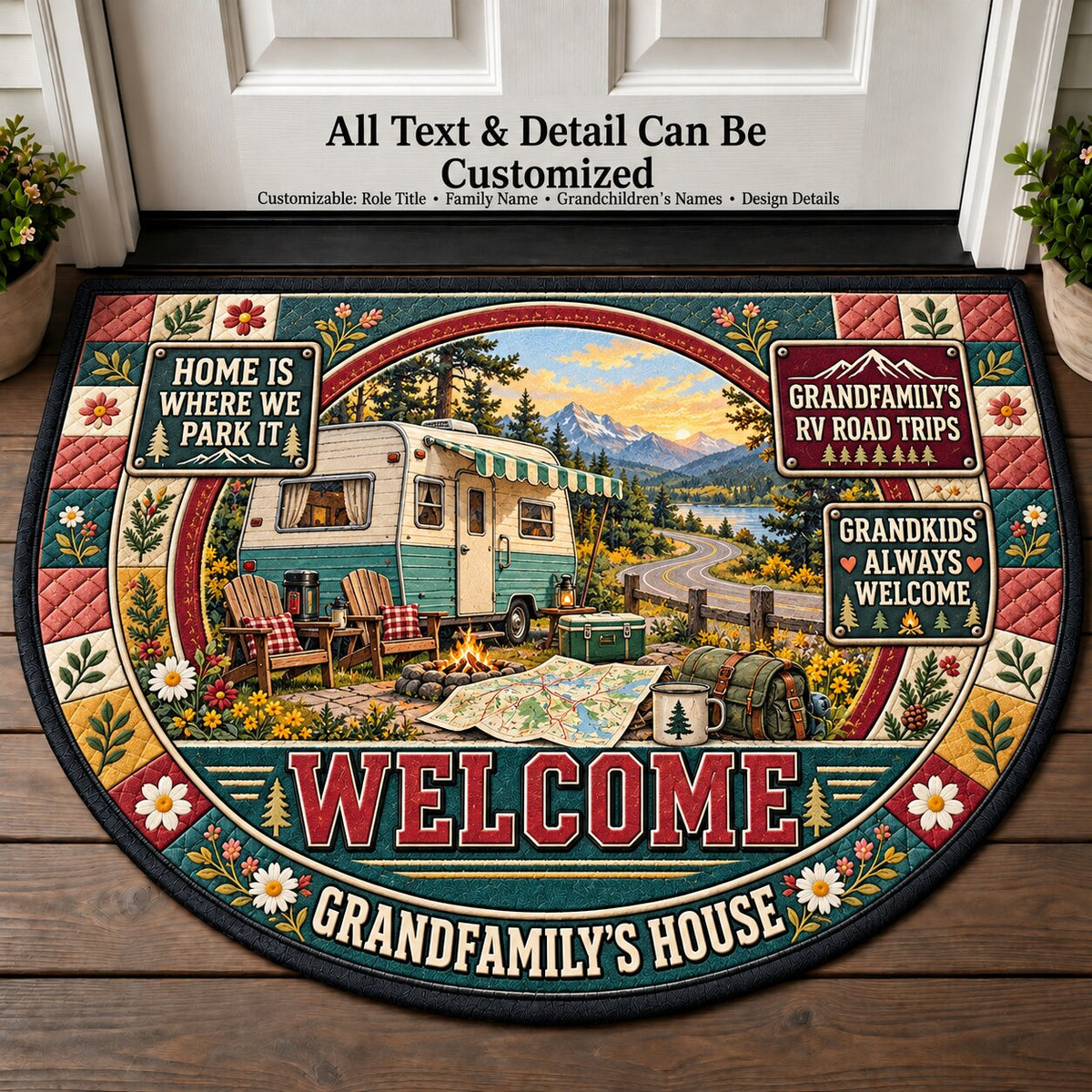 Grandfamily's RV Road Trips Personalized Half Round Mat | 5To9Vibe