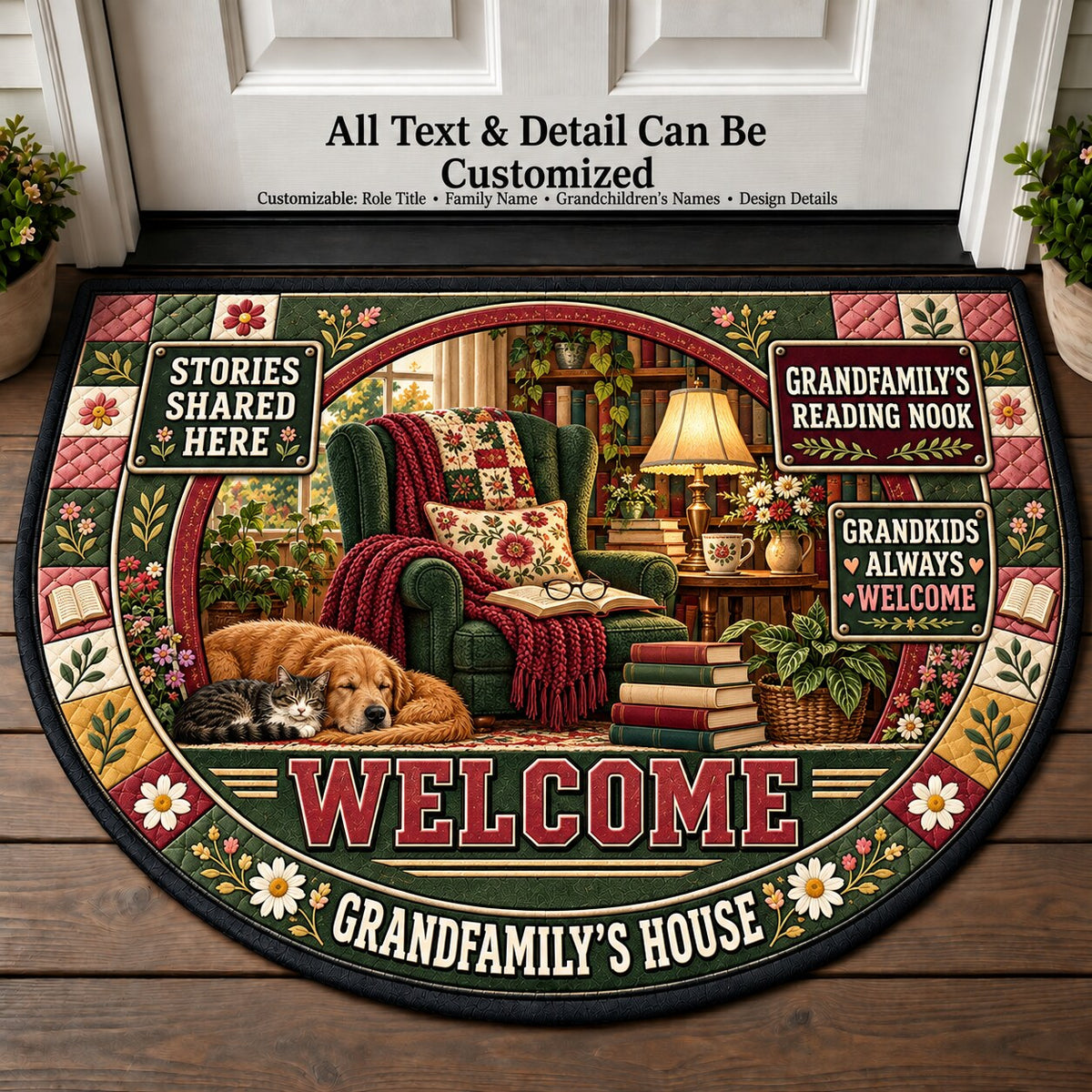 Grandfamily's Reading Nook Personalized Half Round Mat | 5To9Vibe