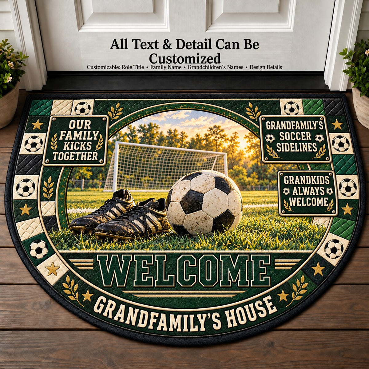 Grandfamily's Soccer Sidelines Personalized Half Round Mat | 5To9Vibe