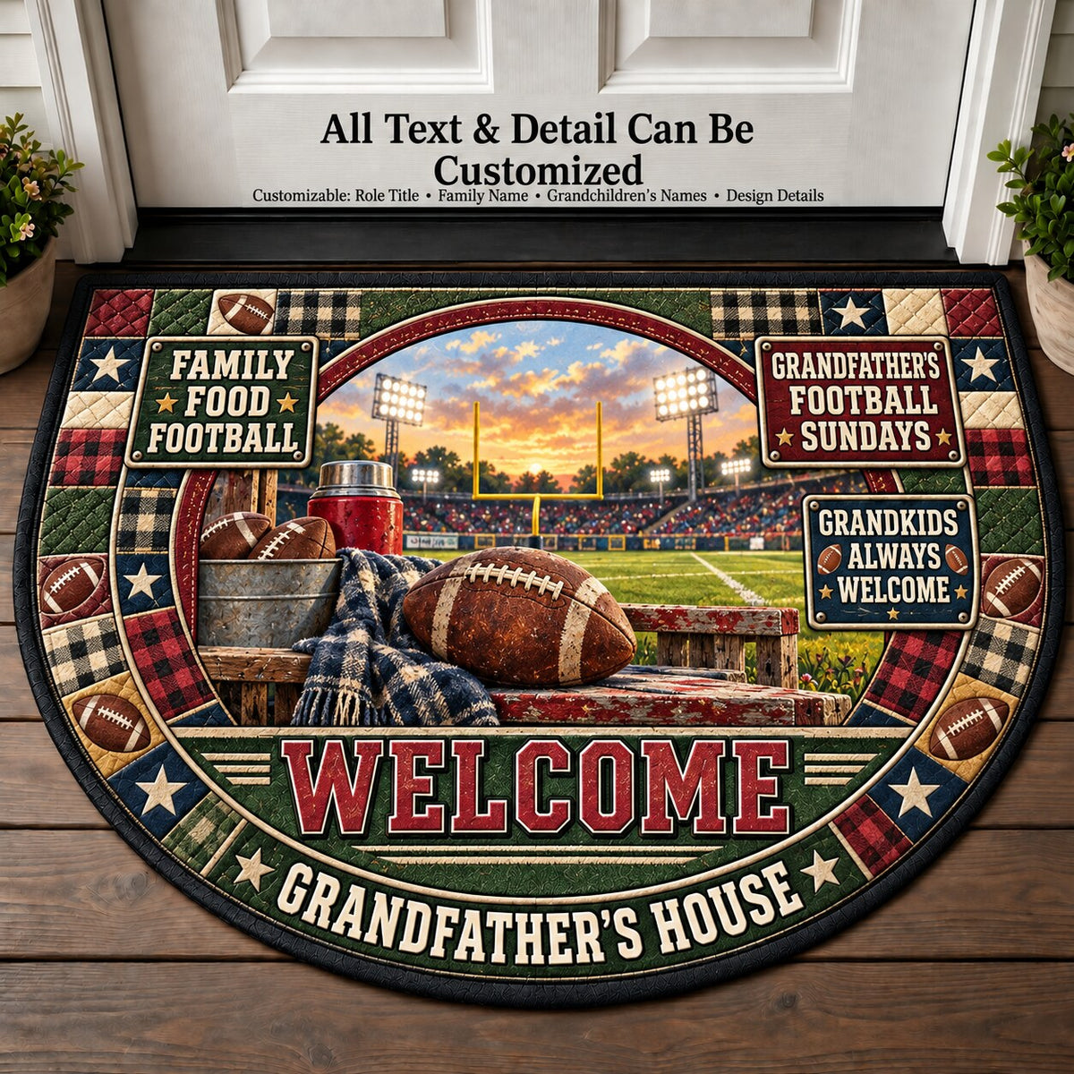 Grandfather's Football Sundays Personalized Half Round Mat | 5To9Vibe