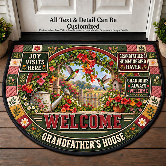 Grandfather's Hummingbird Haven Personalized Half Round Mat | 5To9Vibe