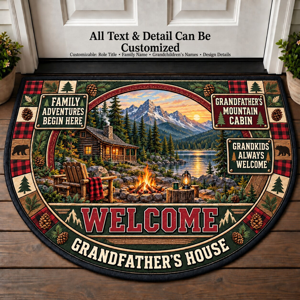 Grandfather's Mountain Cabin Personalized Half Round Mat | 5To9Vibe