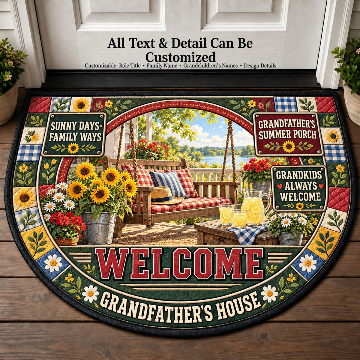 Grandfather's Summer Porch Personalized Half Round Mat | 5To9Vibe